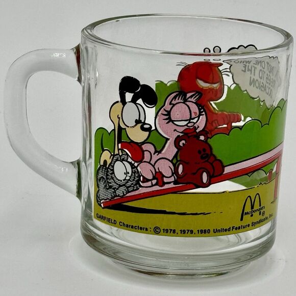 Vintage Garfield with Odie Characters McDonalds Glass Cup Mug 1980 Jim Davis - Picture 2 of 9
